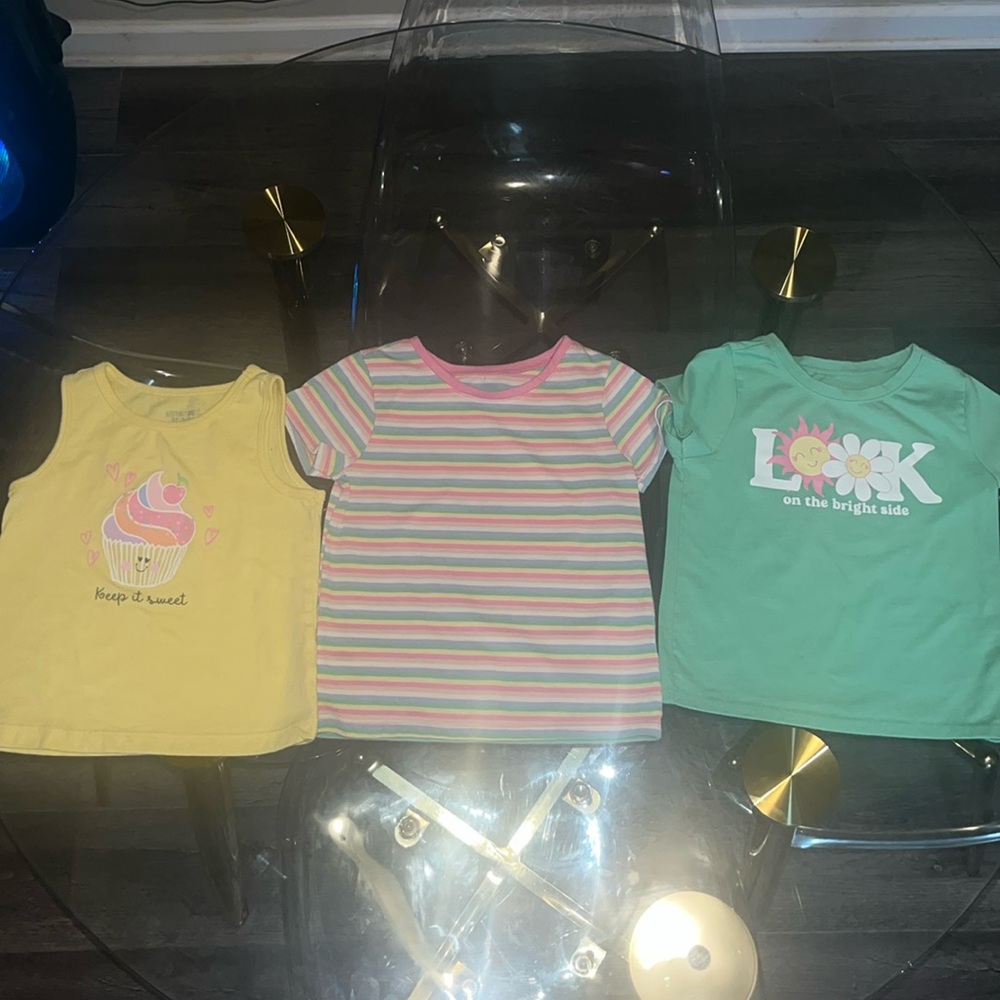 3T toddler girl 3 piece multi colored tshirt/sleeveless set